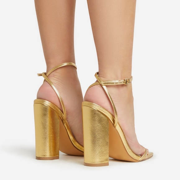 Ego Shoes COMPASS ANKLE STRAP POINTED TOE BLOCK HEEL IN GOLD l FAUX LEATHER - Picture 4 of 5